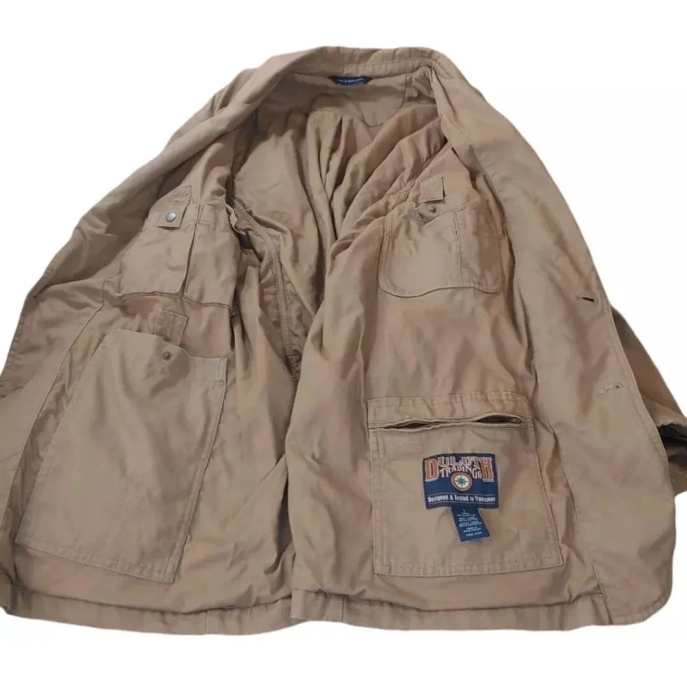 Duluth Chore Sports Coat Blazer Jacket Men L Fire Hose Canvas Cargo Pocket Brown